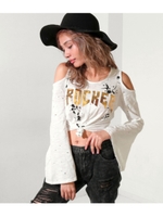 【ANAP USA】ROCKERペイントオープンショルダートップス/ホワイト(001)