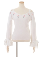 オフショルスカラップリブTOPS/ホワイト