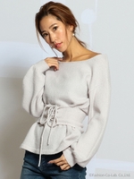 レースアップニットトップス/ベージュ