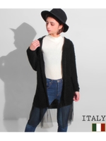 【Settimissimo】ITALY メッシュチュールヘムニットカーディガン/ブラック(027)