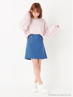 レースUP 台形 スカート/デニム/ライトブルー