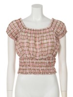 チェックシャーリングブラウス/ブラウン