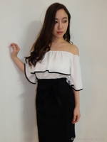 バイカラーフリルトップス/WHT
