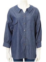 バックレースデニムブラウス/インディゴブルー