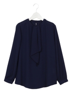 ボウタイ長袖ブラウス/ネイビー