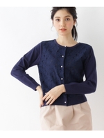 レースドッキングニットカーディガン/ブルー系(095)