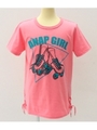 【ANAP GIRL】ローラースケートプリント×編み上げデザインTシャツ/ピンク(008)