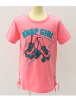 【ANAP GIRL】ローラースケートプリント×編み上げデザインTシャツ/ピンク(008)