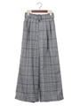 共ベルト付 チェック 柄 ワイド パンツ/グレンチェック/A