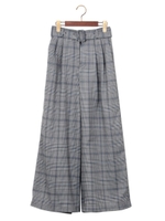 共ベルト付 チェック 柄 ワイド パンツ/グレンチェック/A