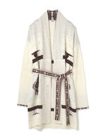 柄ベルトネイティブニットガウン/ホワイト×オレンジ1(031)