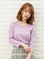 DリブショルダーレースUP トップス 8分袖/ラベンダー
