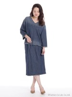 ６．５ｏｚ　ＤＥＮＩＭ　ドロストブラウス＋ギャザースカートＳＥ/ブルー