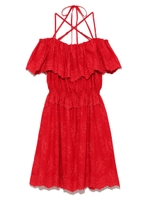 お花刺繍オフショルワンピース/RED