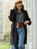 ケーブル編みコットンニットカーディガン/ブラック