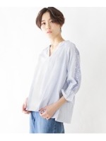 コットンビエラ織り刺繍シャツ/ブルー(392)