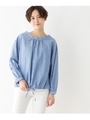 シャンブレー マオカラーブラウス/ブルー(092)