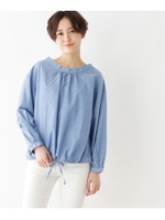 シャンブレー マオカラーブラウス/ブルー(092)