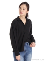 スキッパーバックカットブラウス/ブラック