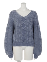 ストーンウォッシュアラン編みニットPO/O/WHT