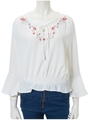 フラワー刺繍シャーリングブラウス/ホワイト
