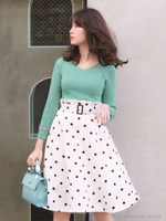 フロント釦カラースカート(ドット)/特殊ホワイト