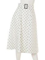 【ドラマ着用】ベルト付きフレアスカート(追加生産:ドット)/ホワイト