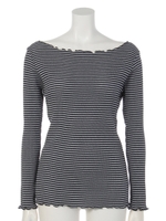 ボートネックラメボーダーカットソープルオーバー/ネイビー