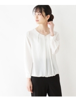 【洗える】メタルプレートタックブラウス/ホワイト系(002)