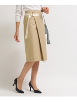 ラップ風ベルテッドミディスカート/ライトベージュ(051)