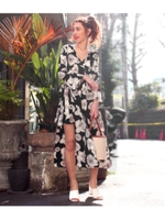 【CHILLE】花柄カシュクールワンピース/ブラック(027)