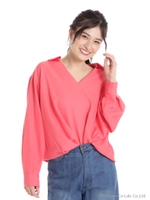 衿付きスキッパーブラウス/ピンク