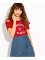 肩あきレースアップTシャツ/ワインレッド(063)