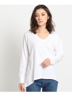 イレギュラーヘム Vネックカットソー/ホワイト(001)