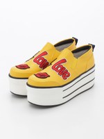 厚底ワッペンスリッポンスニーカー/イエローコンビ