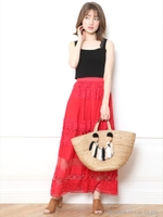 チュール×ケミカルロングスカート/レッド