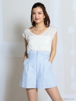 ハイウエストストライプショートパンツ/ブルー