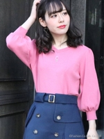 【sw】フラワー刺繍ボリュームスリーブニットトップス/PNK