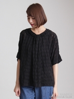 キュプラナイロンシースルーチェックボウタイ風ブラウス/ブラック