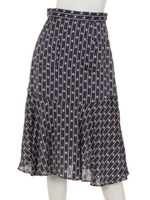 ストライプミニフラワーフレアースカート/ネイビー