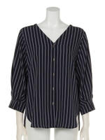 ダブルストライプバー釦ブラウス/ネイビー