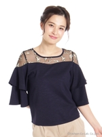 デコルテレースポンチカットトップス/ピンク