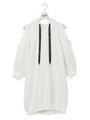 肩あきレース７分袖パーカーワンピ/ホワイト