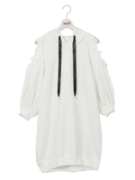 肩あきレース７分袖パーカーワンピ/ホワイト