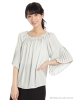 袖プリーツブラウス/ライトグリーン