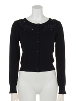 ラメコードフラワー刺繍カーディガン/ネイビー