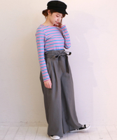 リボンベルト付きタックワイドパンツ