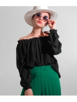 【Settimissimo】ワッシャーオフショルダーバルーントップス/ブラック(027)