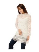 裾フリンジレースワンピース/WHITE