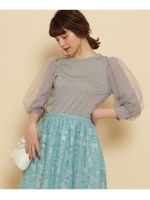 チュールスリーブカットソー/ライトグレー(911)